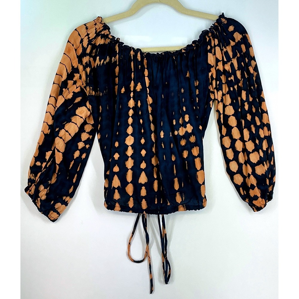 Le Salty Label Off Shoulder Ruffeled Boho Tie Dye Tie Front Blouse NWT